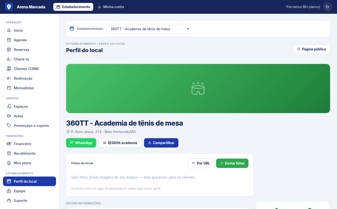 Perfil do local e equipe