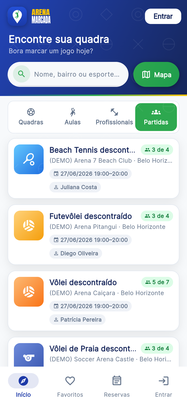 Partidas abertas (complete o time)