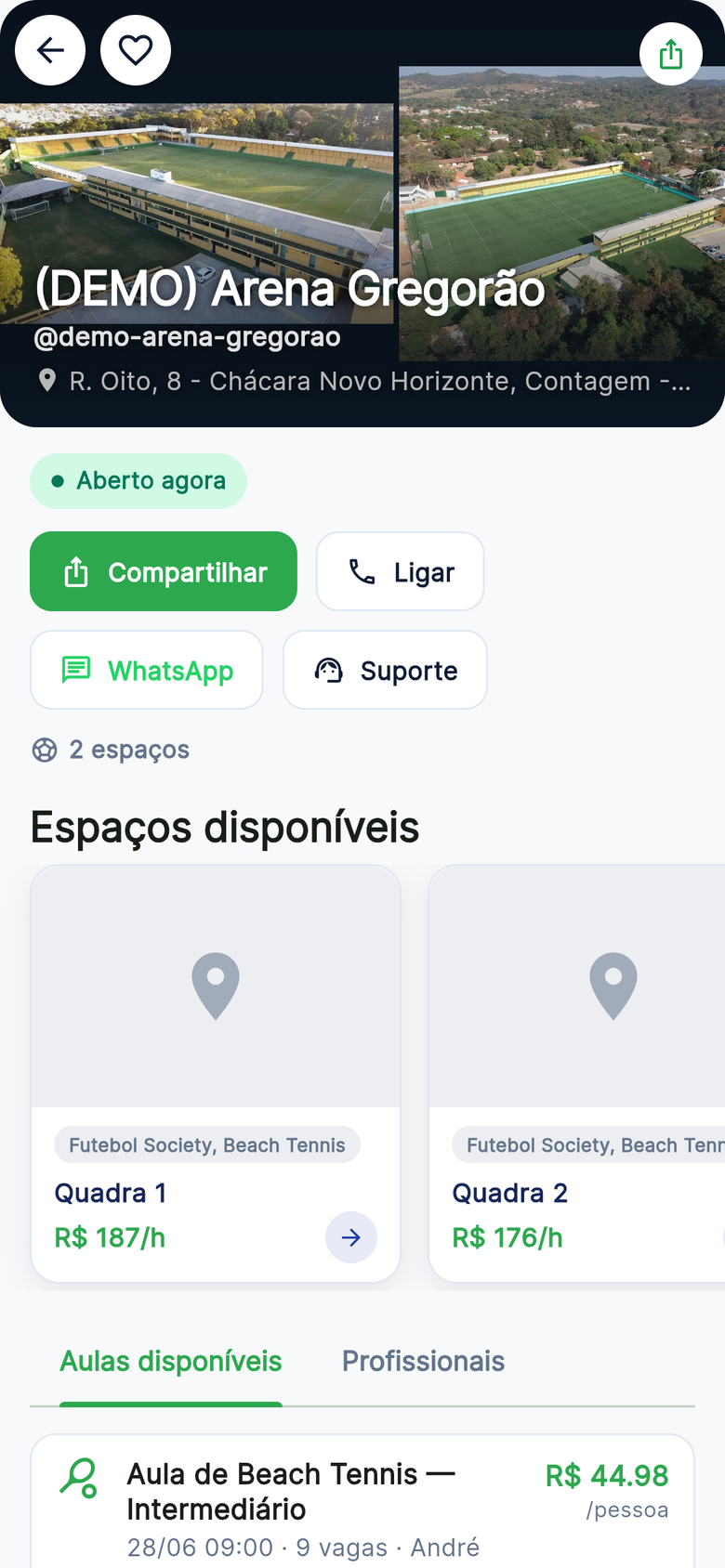 Página do estabelecimento